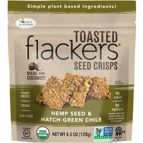 DOCTOR IN THE KITCHEN - TOASTED FLACKERS SEED CRISPS - (Hemp Seed & Hatch Green Chile) - 4.5oz