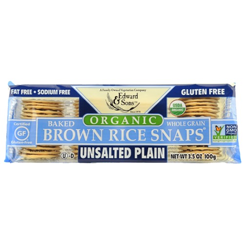 EDWARD & SONS - BROWN RICE SNAPS - (Unsalted Plain) - 3.5opz