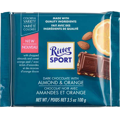 RITTER SPORT - DARK CHOCOLATE - (Almond & Orange) - 3.5oz