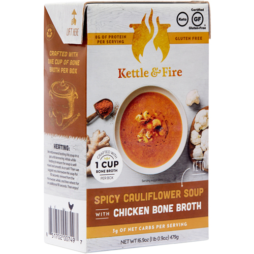 KETTLE & FIRE - CHICKEN BONE BROTH - (Spicy Cauliflower Soup) - 16.9oz