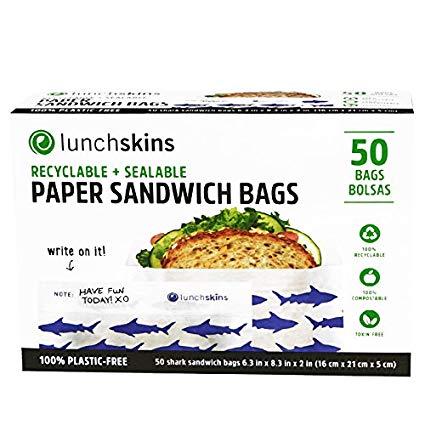 LUNCH SKINS - RECYCLABLE + SEALABLE PAPER SANDWICH BAGS - 50bags