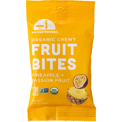 MAVUNO HARVEST - ORGANIC CHEWY FRUIT BITES - (Pineapple + Passion Fruit) - 1.76oz