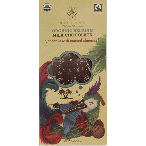 NIRVANA - ORGANIC BELGIAN MILK CHOCOLATE - (Coconut with Toasted Almonds) - 3oz