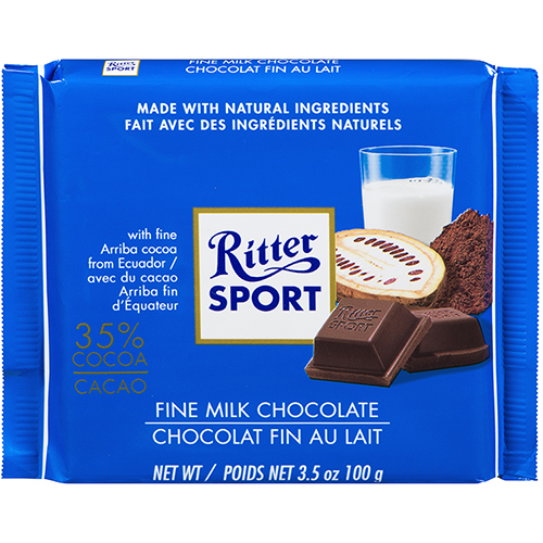 RITTER SPORT - MILK CHOCOLATE - (35% Cocoa) - 3.5oz