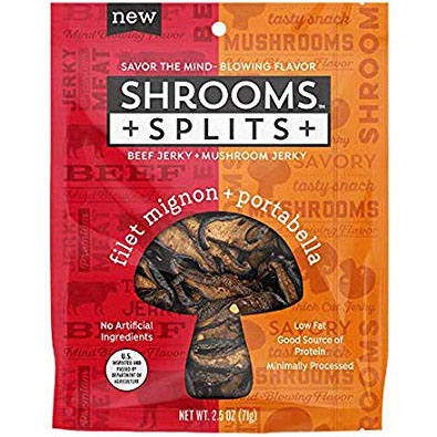 SHROOMS - SPLITS BEEF JERKY + MUSHROOM JERKY - (Filet Mignon + Portabella) - 2.5oz