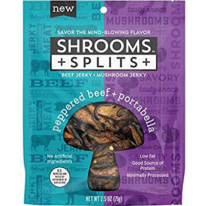 SHROOMS - SPLITS BEEF JERKY + MUSHROOM JERKY - (Peppered Beef + Portabella) - 2.5oz