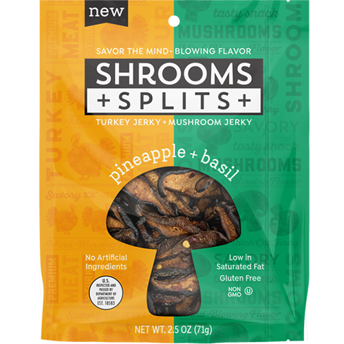 SHROOMS - SPLITS BEEF JERKY + MUSHROOM JERKY - (Turkey + Portabella) - 2.5oz