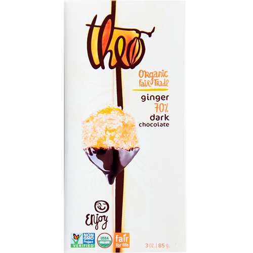 THEO - ORGANIC FAIR TRADE CHOCOLATE BAR - (Ginger 70% Dark) - 3oz