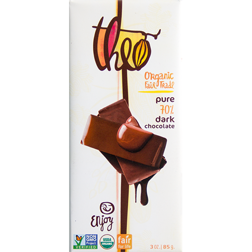 THEO - ORGANIC FAIR TRADE CHOCOLATE BAR - (Pure 70% Dark) - 3oz