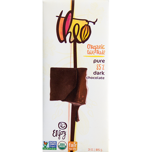 THEO - ORGANIC FAIR TRADE CHOCOLATE BAR - (Pure 85% Dark) - 3oz