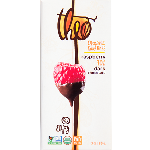 THEO - ORGANIC FAIR TRADE CHOCOLATE BAR - (Raspberry 70% Dark) - 3oz