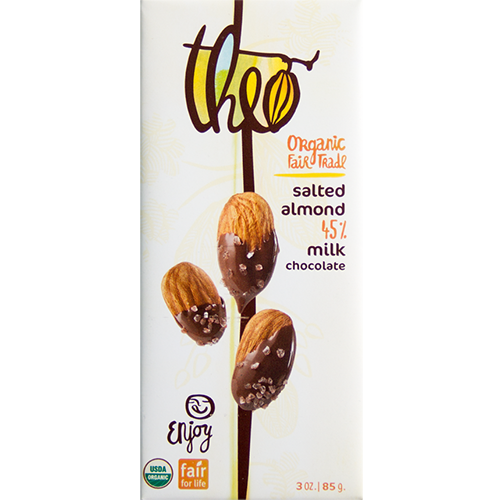 THEO - ORGANIC FAIR TRADE CHOCOLATE BAR - (Salted Almond 45% Dark) - 3oz