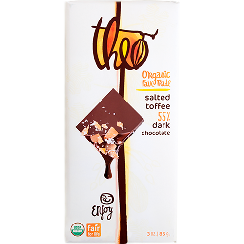 THEO - ORGANIC FAIR TRADE CHOCOLATE BAR - (Salted Toffee 55% Dark) - 3oz